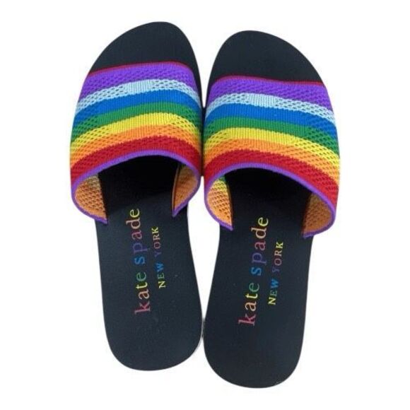 Kate Spade SPECTRUM Rainbow Intarsia-Knit Slide Sandals Women Size 9 B Purple - Picture 3 of 11